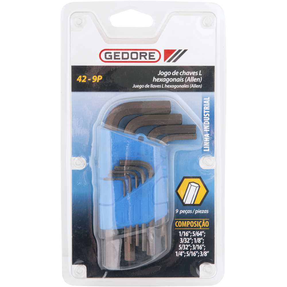 alan Jogo Chave Allen 9 Pecas Crv 1/16A3/8 Gedore 42/9P