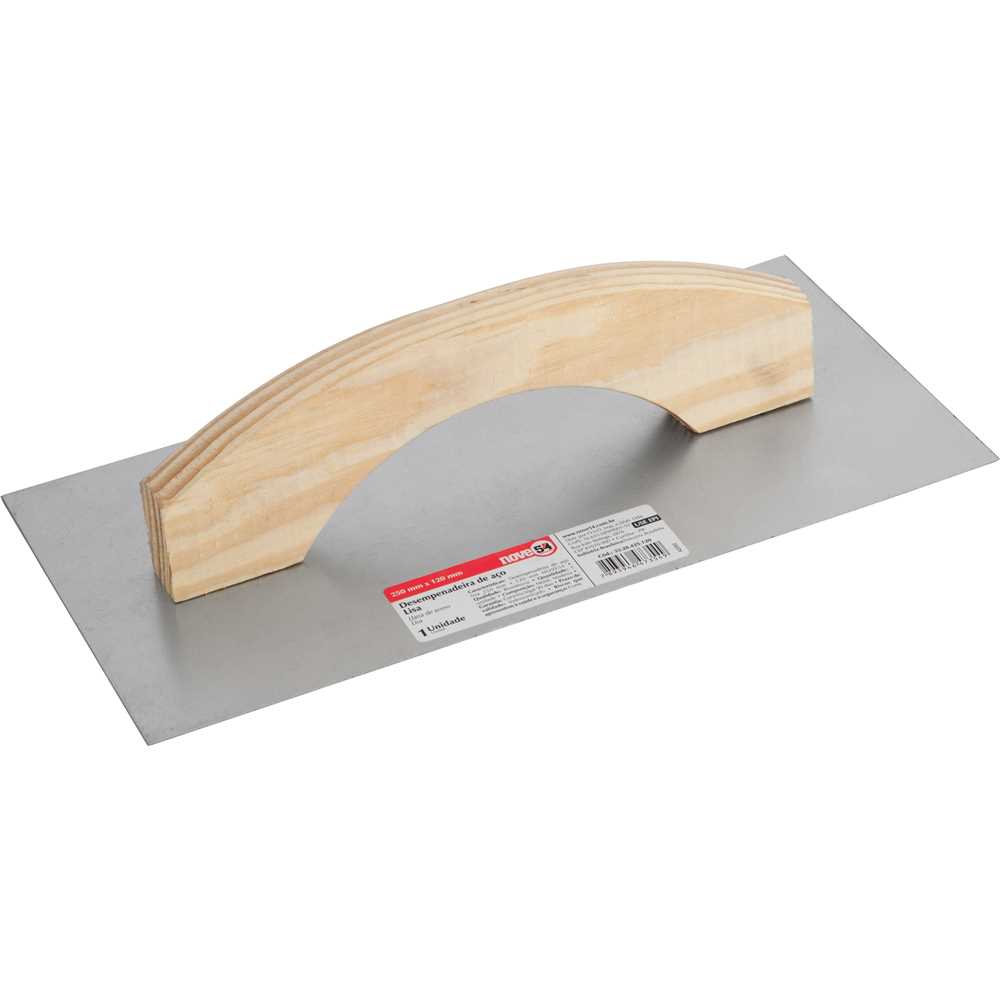Desempenadeira de Aço Lisa 250mm x 120mm Cabo Madeira - NOVE54