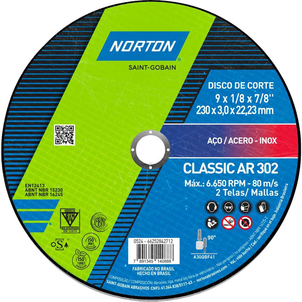 Disco de corte 230x3,0x22,23 Classic para serralheiro - NORTON