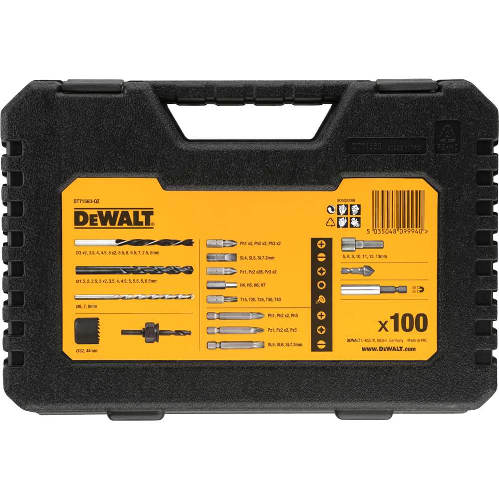 Jogo de bits brocas soquetes e acessórios com 100 peças DT71563-QZ