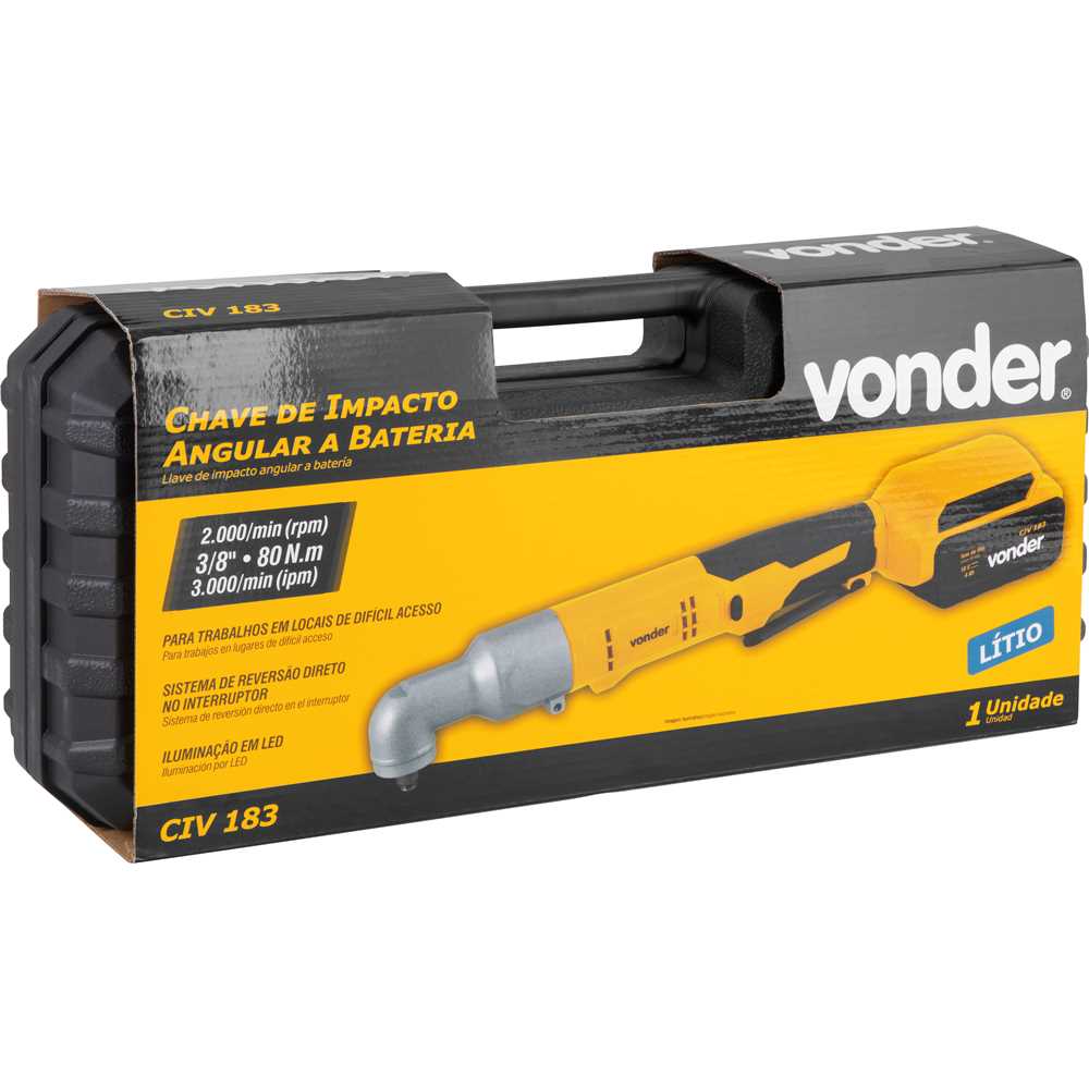 Chave de impacto angular bateria 18 V encaixe de 3/8