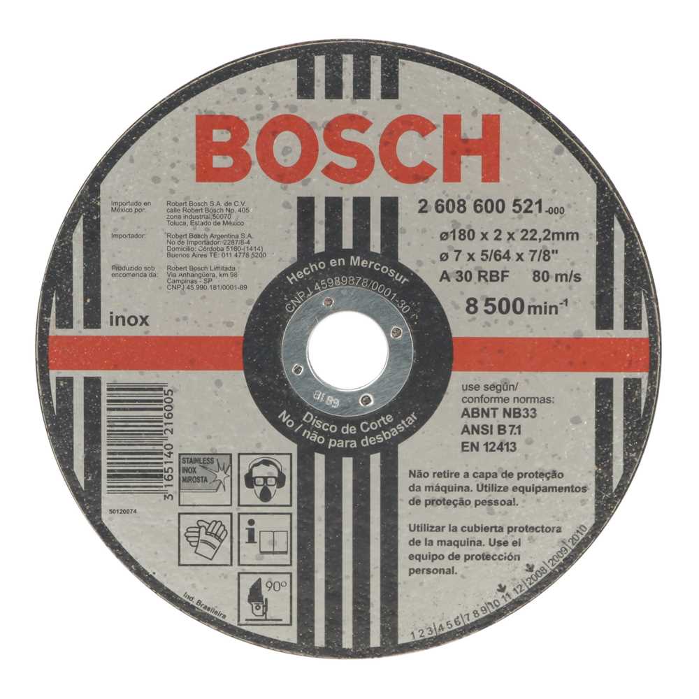 Disco de corte 180 mm x 2,0 mm x 22,23 mm 2 telas - BOSCH