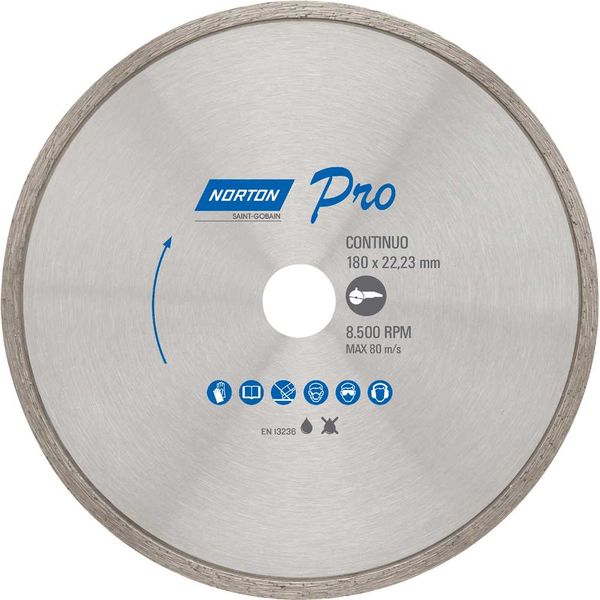 Disco Diamantado 180mm Furo22 Segmentado para Pedra, Cerâmica, Azulejo e Porcelanato - Norton