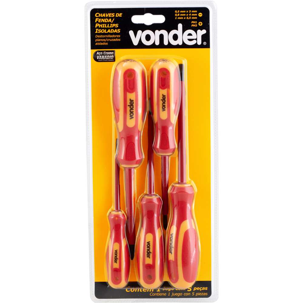 Jogo de chaves de fenda/phillips com 5 peças IEC60900 VONDER