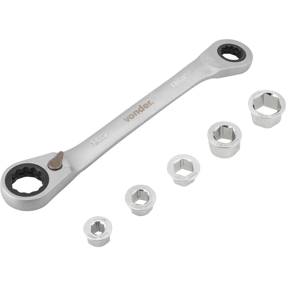 Jogo de chaves estrela com catraca 8 mm a 19 mm e soquete intercambiável  - VONDER