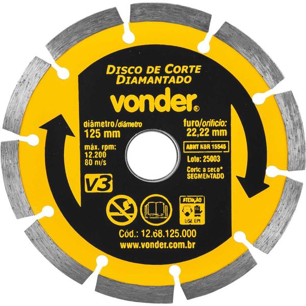 Disco de Corte Segmentado Mármores/Granitos/Concretos/Tijolos e Telhas DTE 125mm F22,2 V3 - VONDER