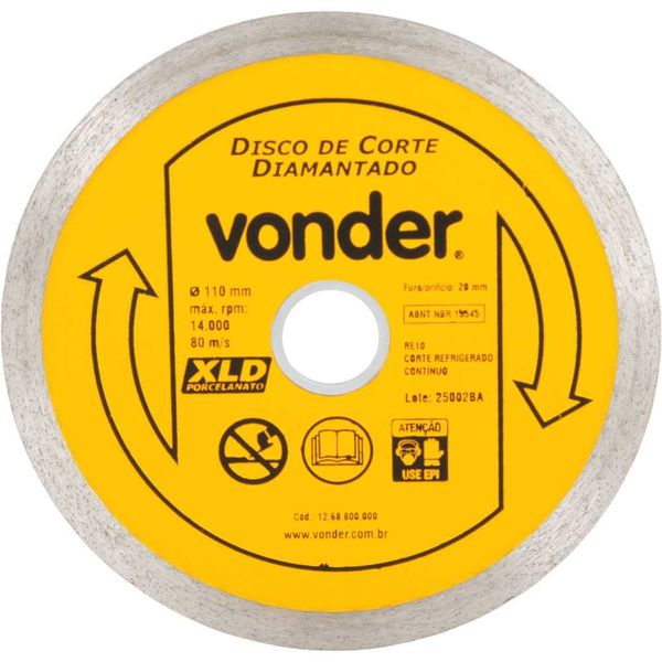 Disco de Corte Diamantado 110x20mm Continuo para Porcelanato/Cerâmica - VONDER
