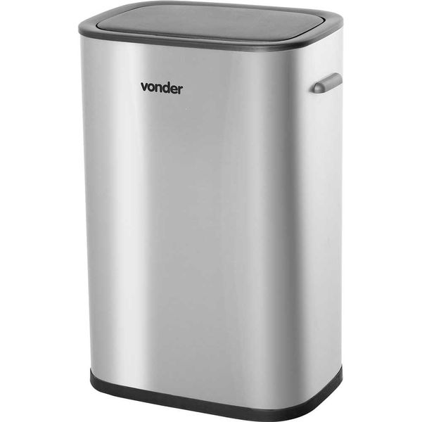 Lixeira retangular com sensor de abertura 55 litros inox cinza VONDER