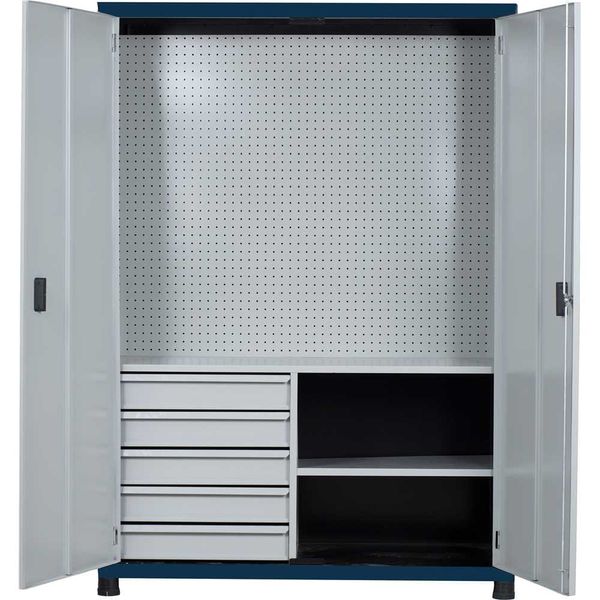 Armário com painel para ferramentas 2 prateleiras 5 gavetas
