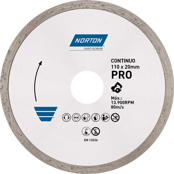 Disco de corte diamantado linha PRÓ 110 mm contínuo - NORTON