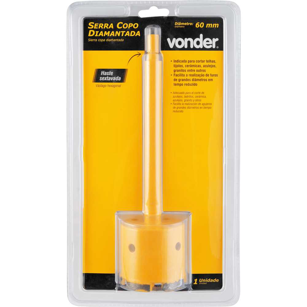 Serra copo diamantada 60 mm com haste VONDER - Ferramentas Serra copo diamantada 60 mm com haste VONDER - Ferramentas