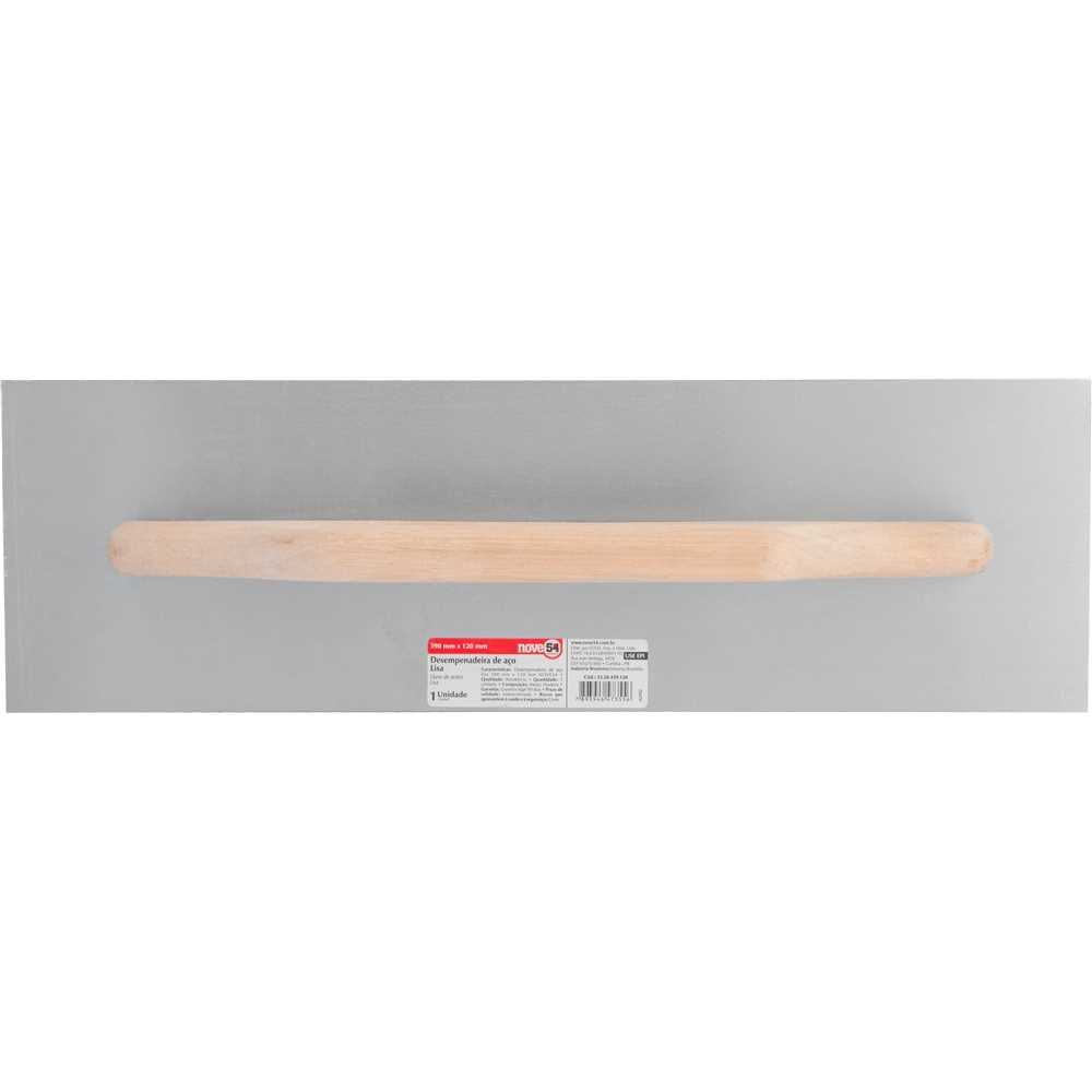 Desempenadeira de Aço Lisa 390mm x 120mm Cabo Madeira - NOVE54