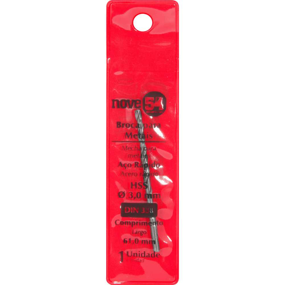 Broca de Aço Rápido 3,0 mm DIN 338 HSS encartelada - NOVE54