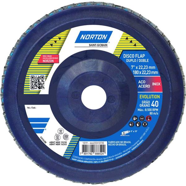 Disco de Lixa Flap Disc 7" Grão 40 Evolution R822 para Inox Norton
