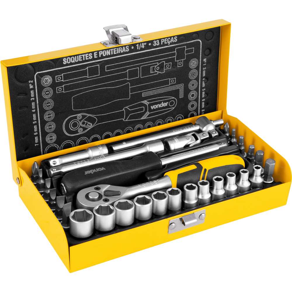 Jogo de Soquete Sextavado 1/4” 4-13mm 33 Peças - VONDER