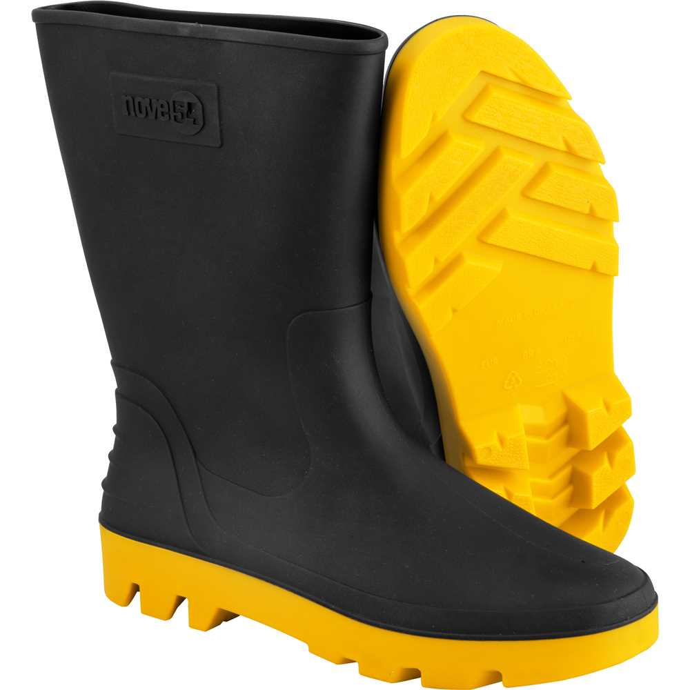 Bota de PVC preta com amarelo cano médio sem forro 42 NOVE54