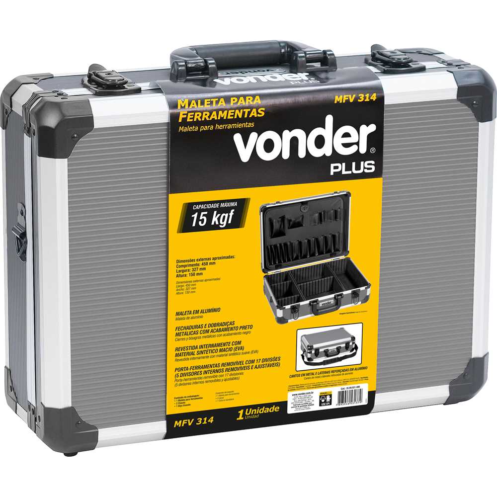 Maleta para Ferramentas Profissional Cinza com Chave MFV314