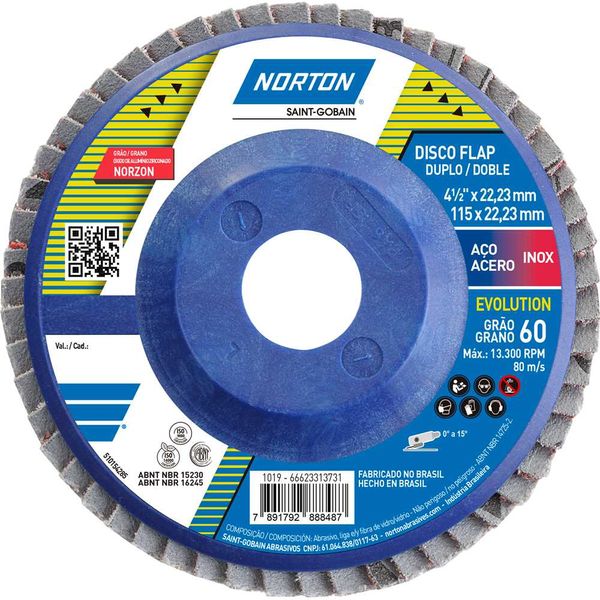 Disco de Lixa Flap Disc 4.1/2" Grão 60 Evolution R822 para Inox Norton