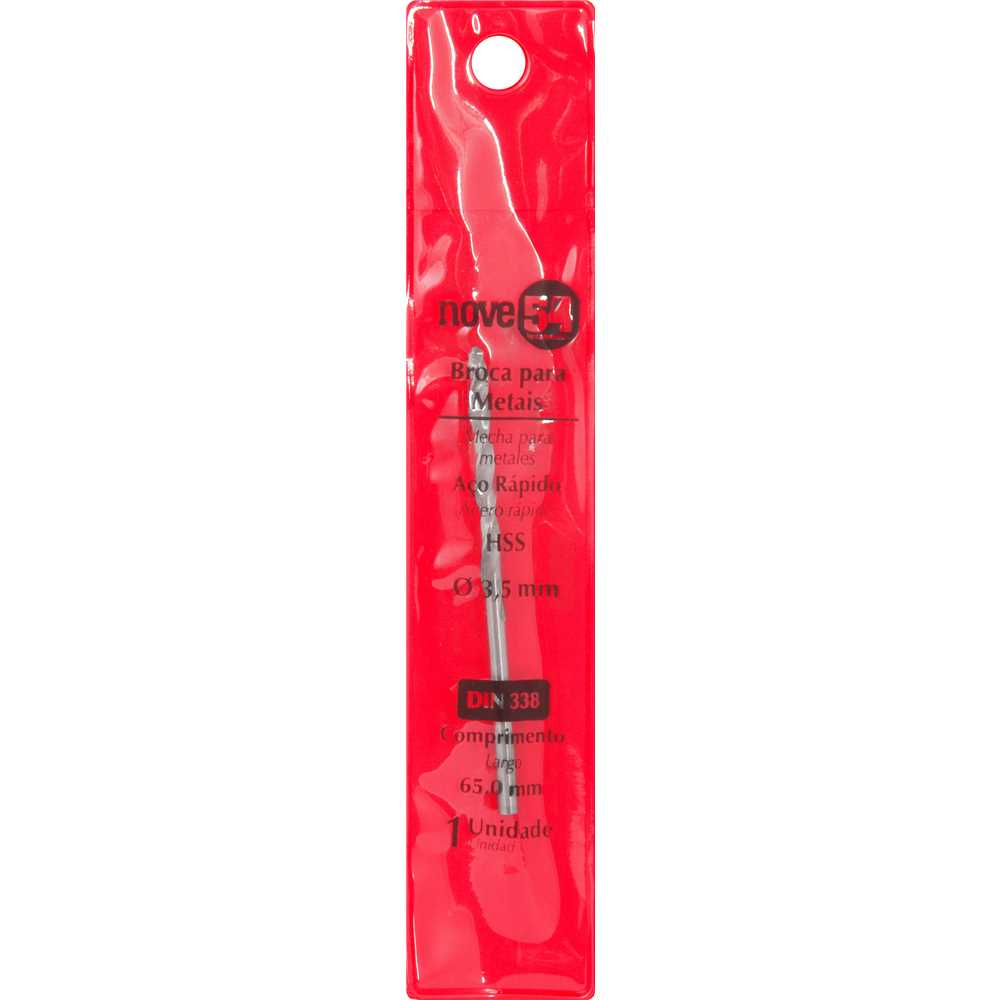 Broca de Aço Rápido 3,5 mm DIN 338 HSS encartelada - NOVE54