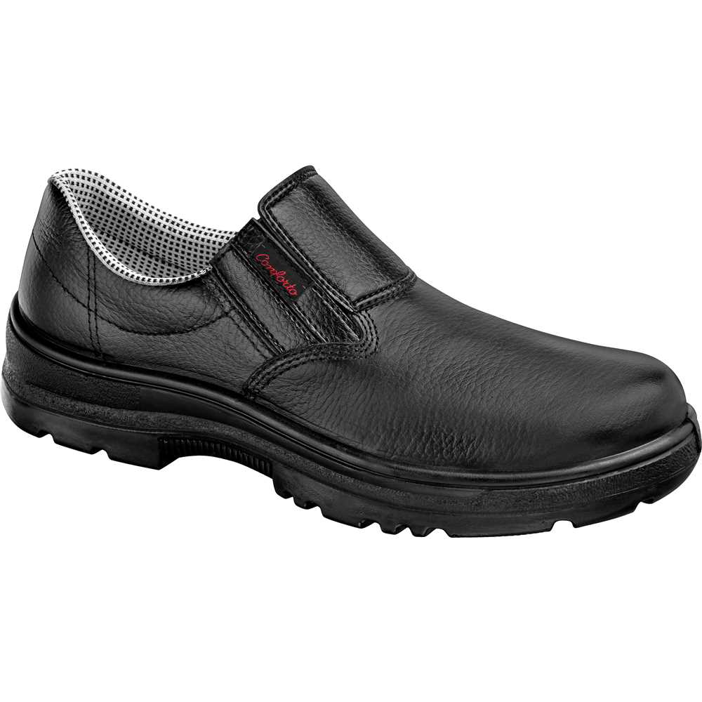 Sapato de Couro Preto com Elástico sem Biqueira SV62500 - CONFORTO