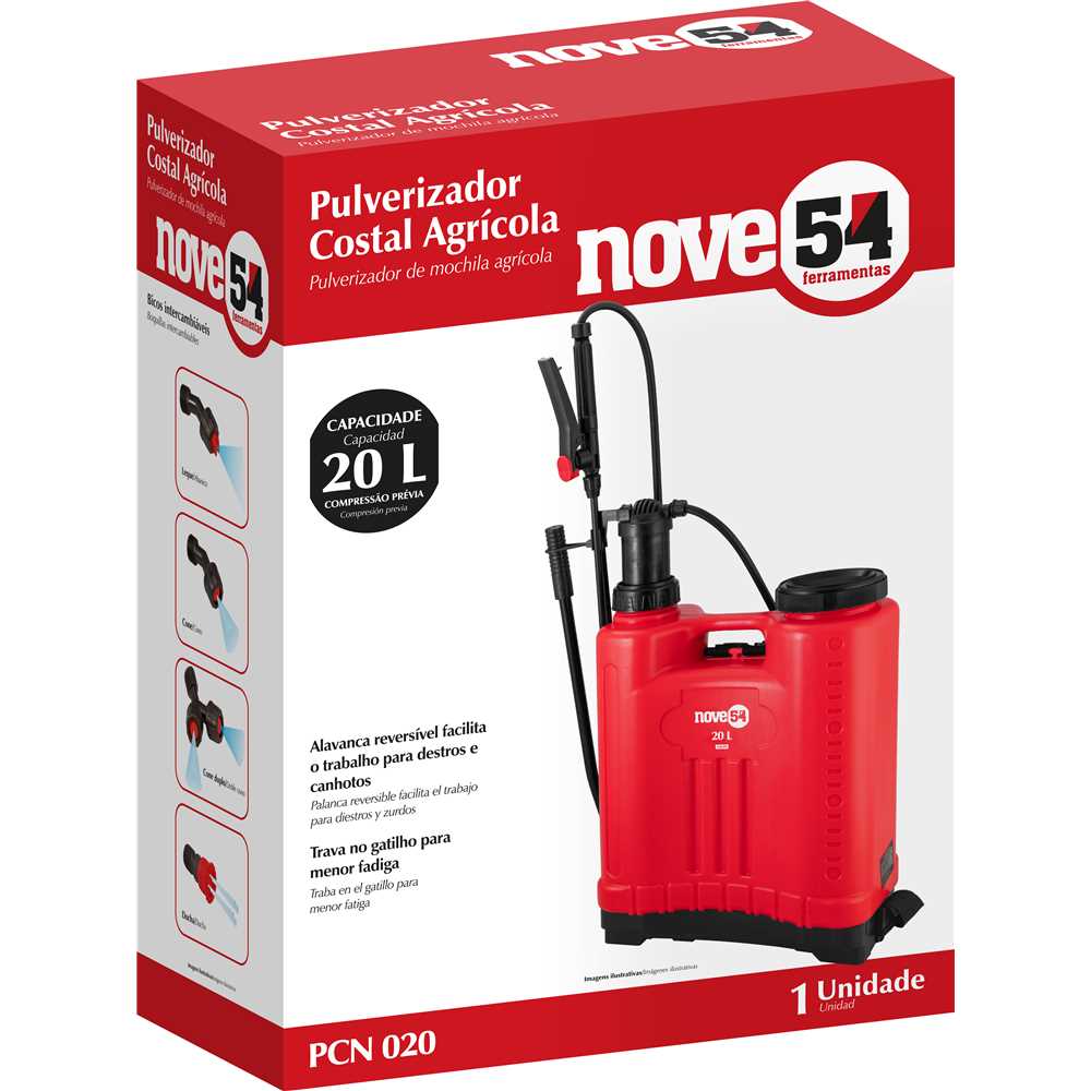 Pulverizador Costal Agrícola 20L com Compressão Prévia - NOVE54